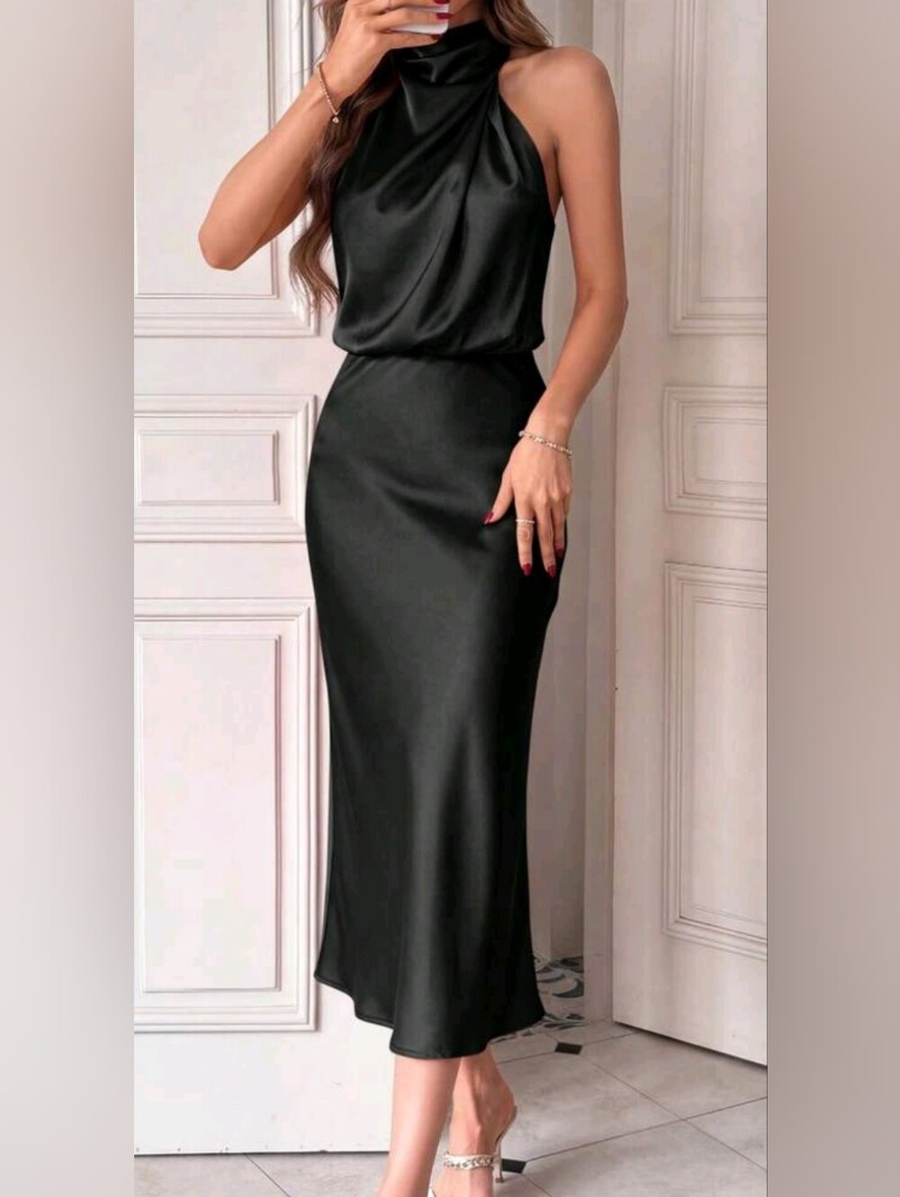 New Black Satin Dress